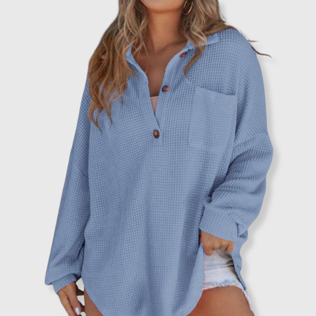 Talia | Waffelstrick V-Ausschnitt-Pullover