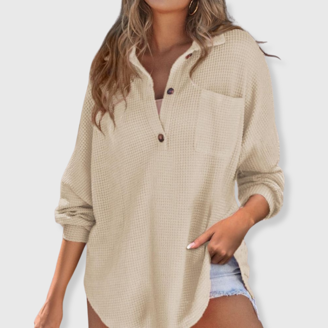 Talia | Waffelstrick V-Ausschnitt-Pullover