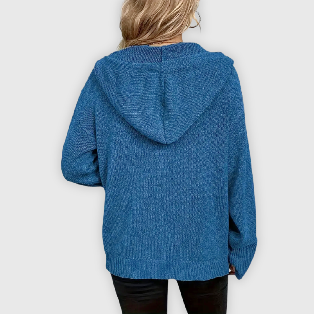 Susy | Elegante Langarm Kapuzen Pullover Mit Taste