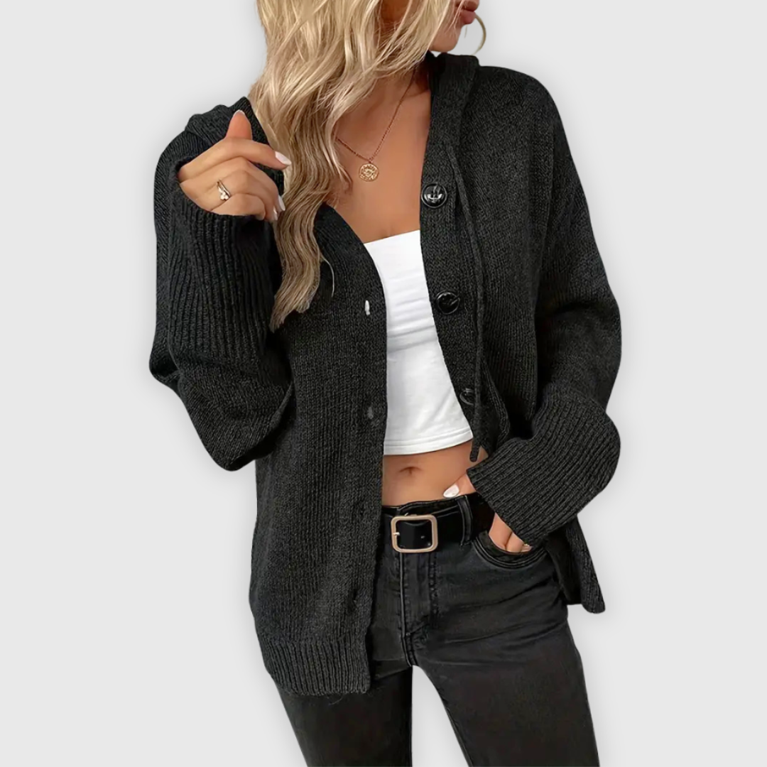 Susy | Elegante Langarm Kapuzen Pullover Mit Taste