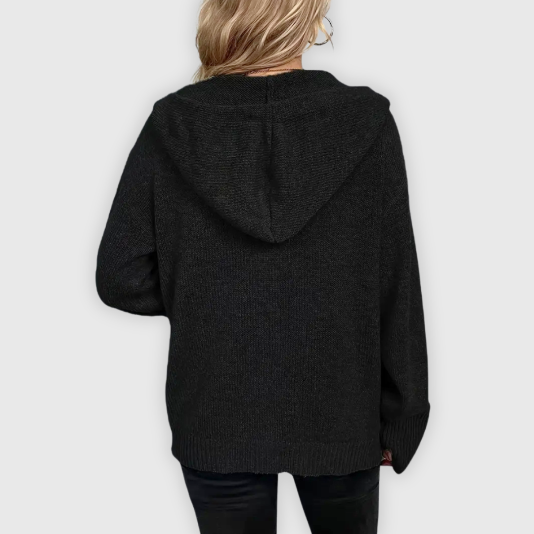 Susy | Elegante Langarm Kapuzen Pullover Mit Taste