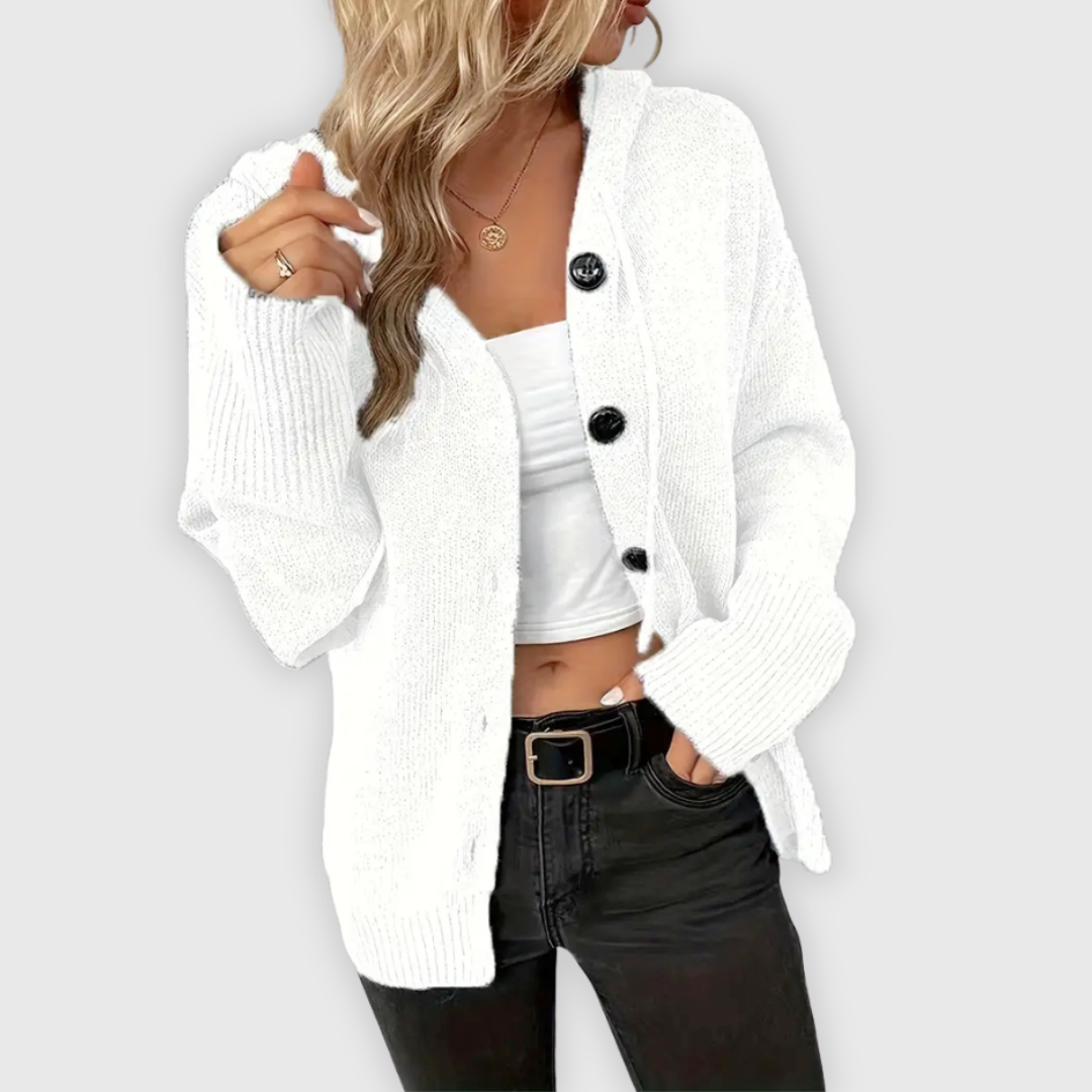Susy | Elegante Langarm Kapuzen Pullover Mit Taste