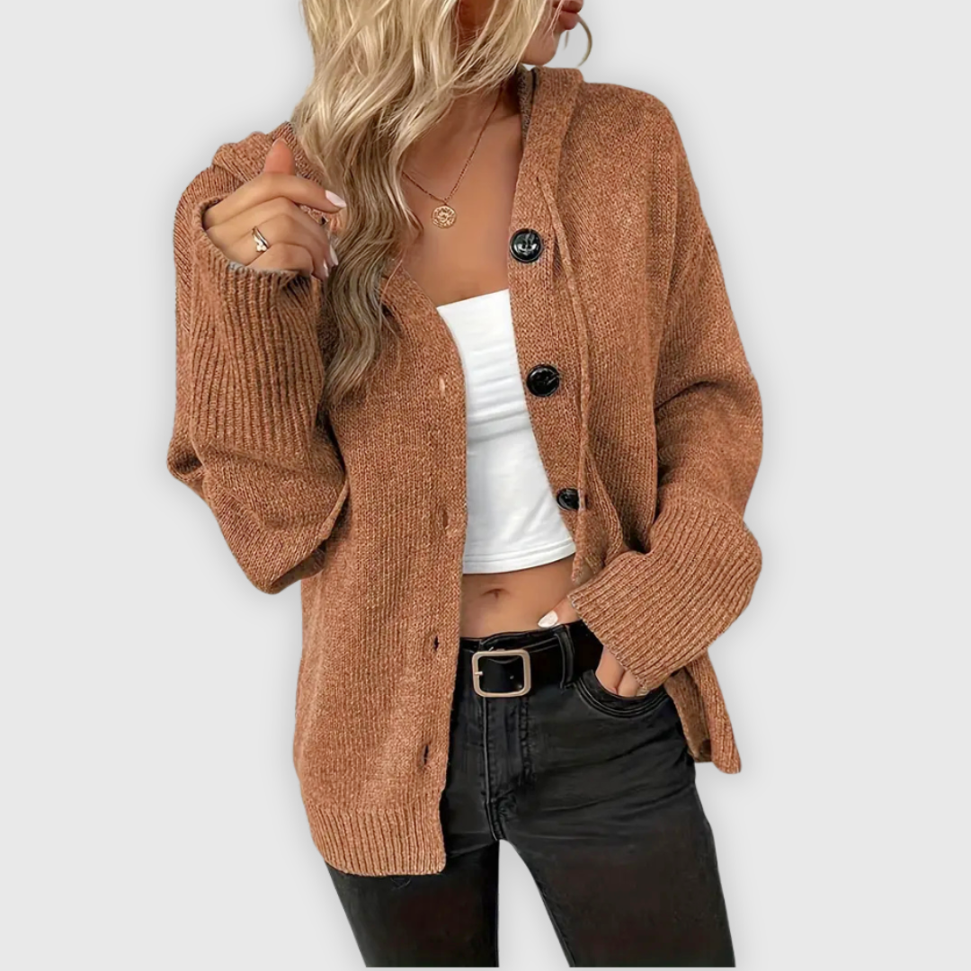 Susy | Elegante Langarm Kapuzen Pullover Mit Taste