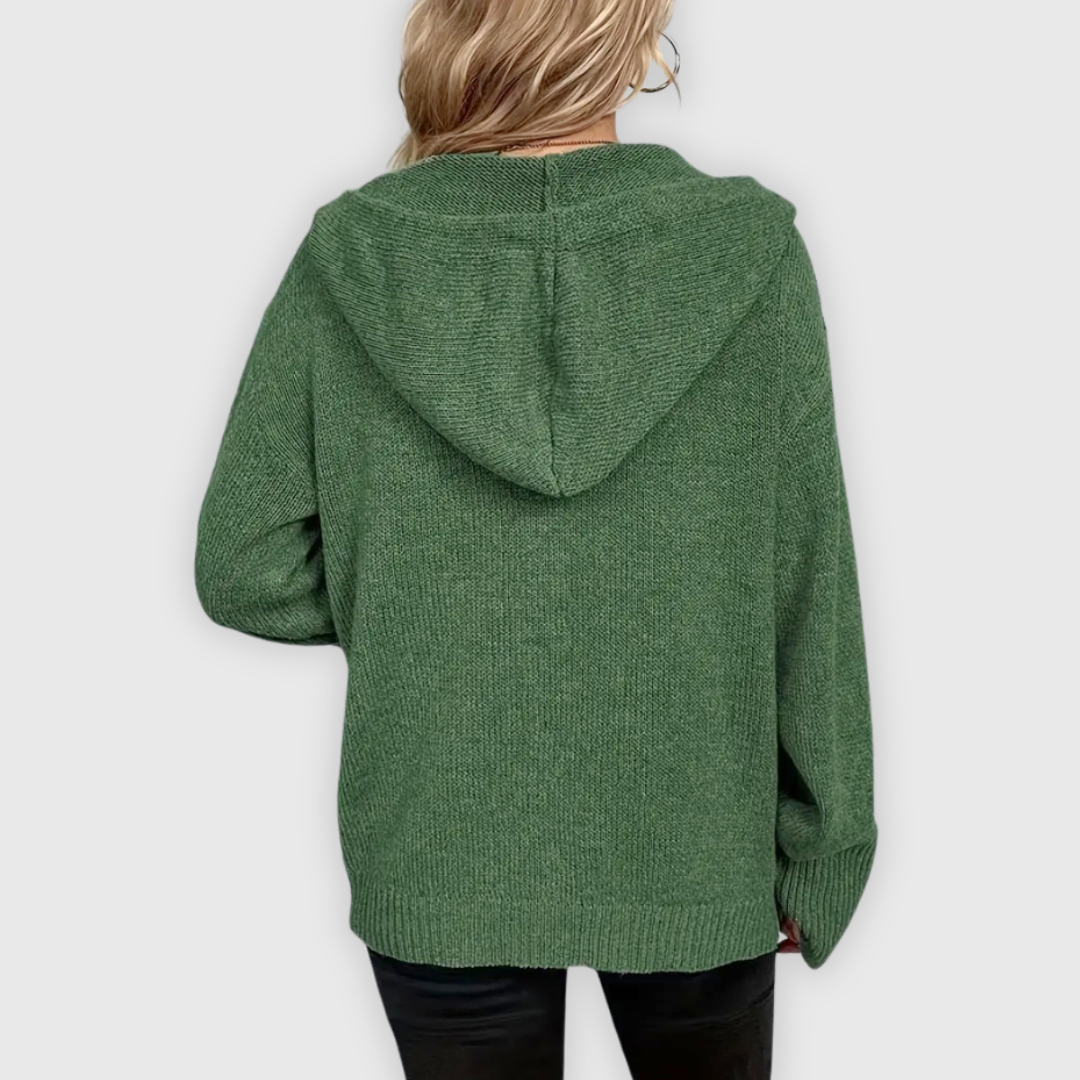 Susy | Elegante Langarm Kapuzen Pullover Mit Taste