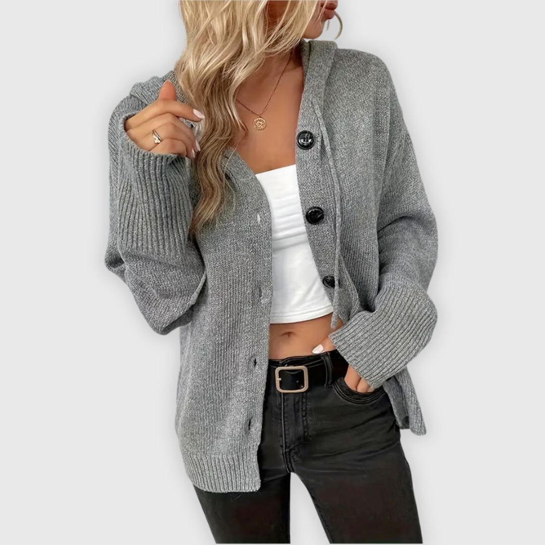 Susy | Elegante Langarm Kapuzen Pullover Mit Taste