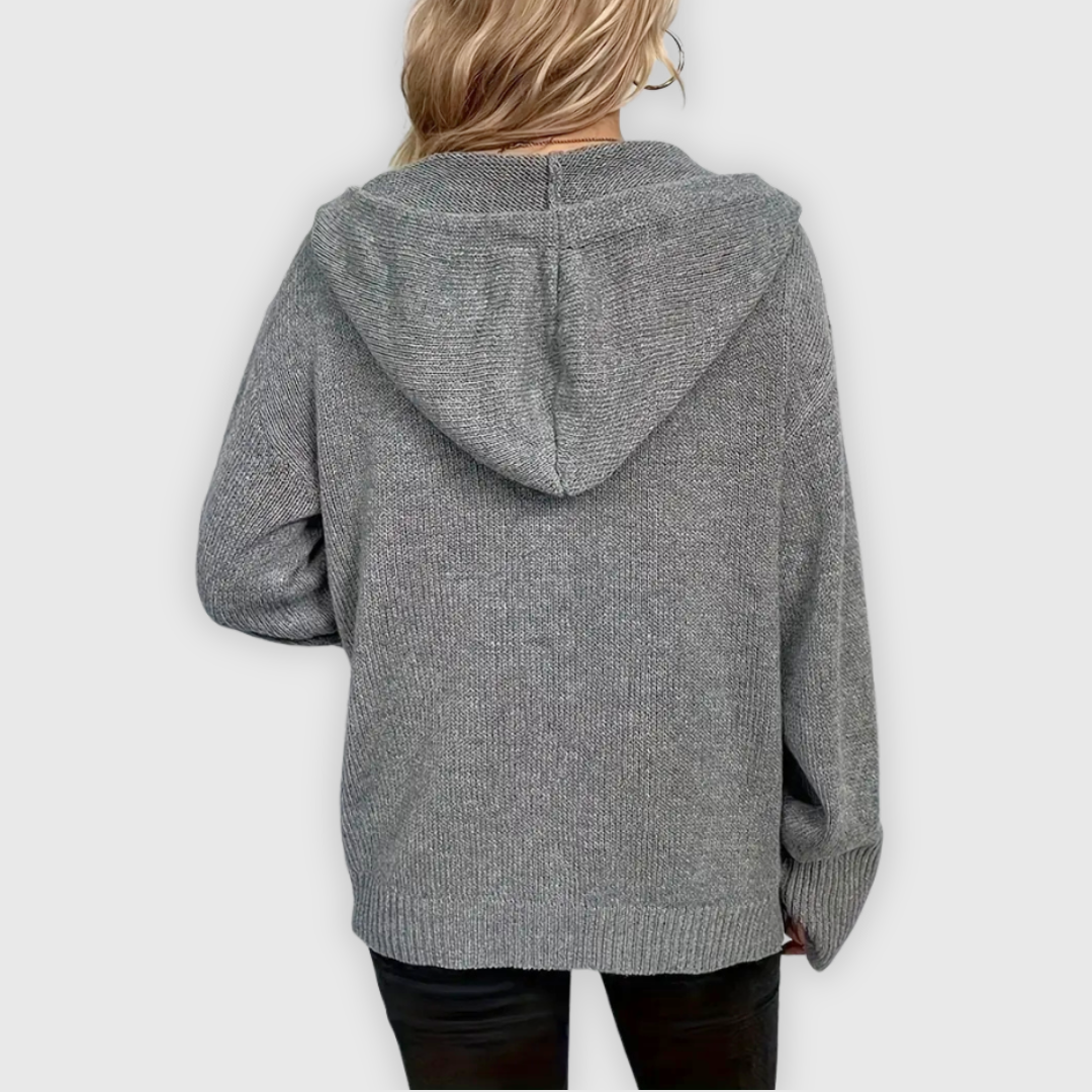 Susy | Elegante Langarm Kapuzen Pullover Mit Taste