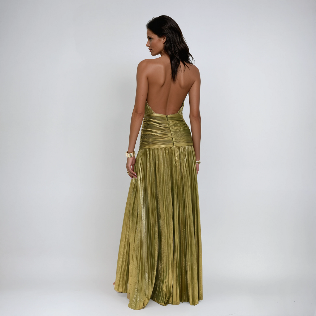 Nerina | Langes Metallic-Kleid mit Rückenausschnitt